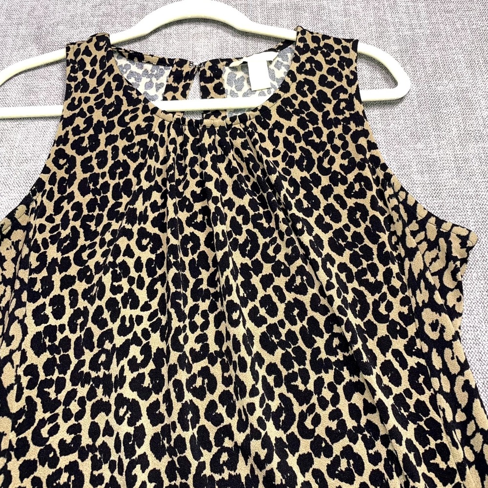 Banana Republic Blouse Top Womens L Black Tan Leopard Print Sleeveless Pleated - Picture 3 of 9